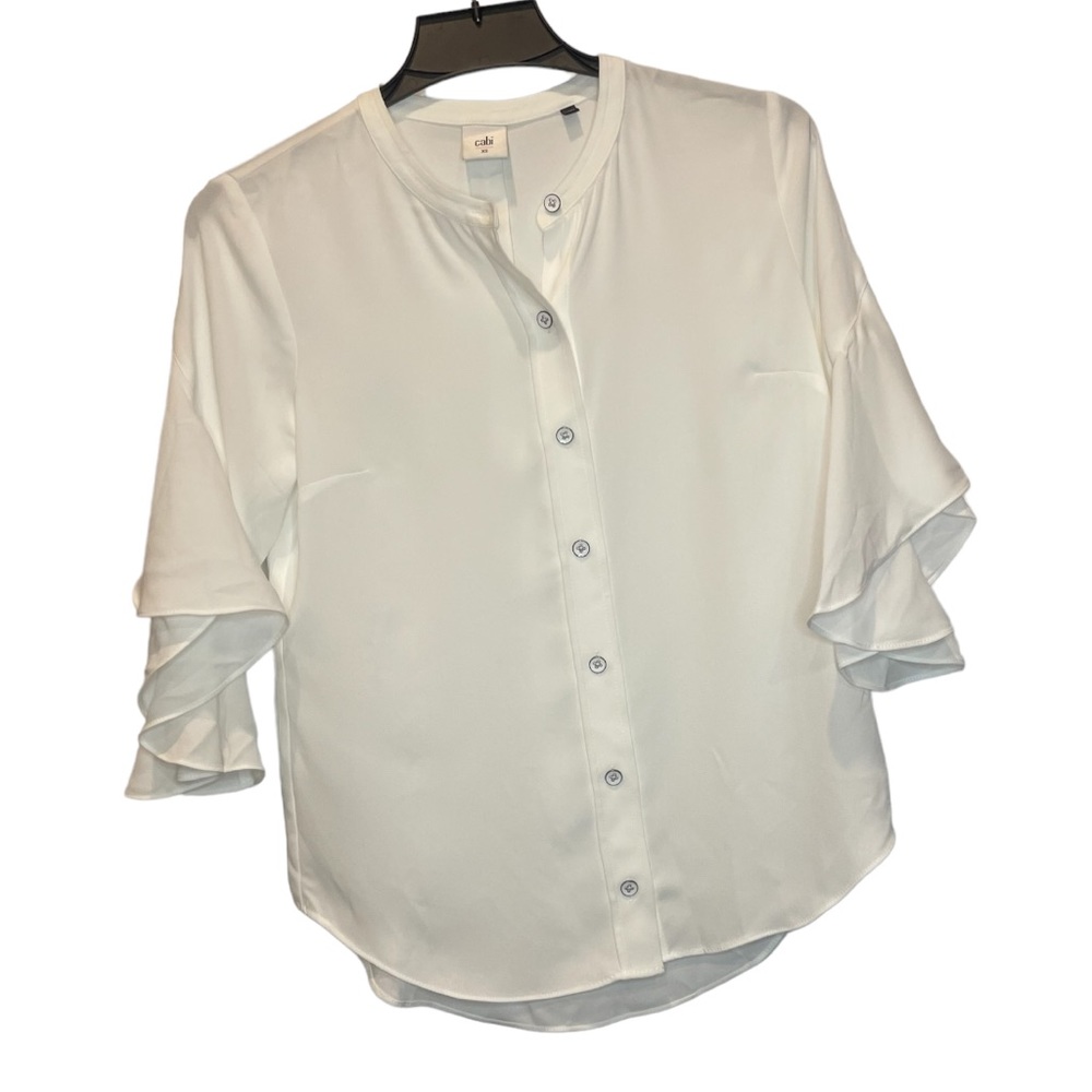 Cabi Ruffled Sleeve Button Down White Dress Shirt Sz XS